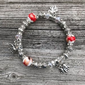 4 For $20 Elephant Red & Silver Stretchy Bracelet